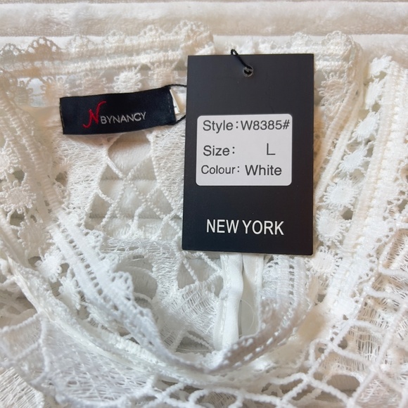 #A284 N BY NANCY Romantic White Puff Sleeve Crochet Lace Dress NWT L - Picture 7 of 8